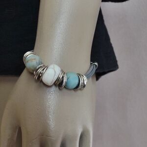 Cord Bracelet With White And Blue Stones